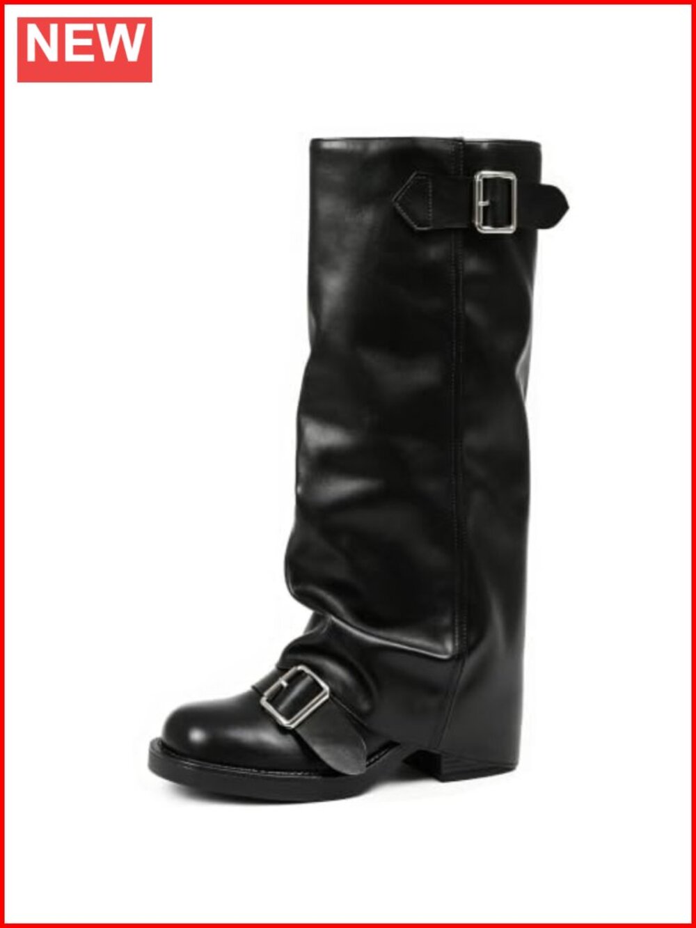 Fold Over Knee High Boots Women Slouchy Chunky Block Heel Pull On